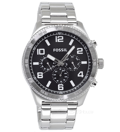 FOSSIL Brox Mens Multifunction Watch, Large Black Dial, Silver