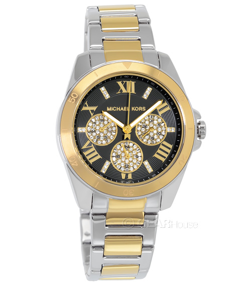 Michael Kors‎ Ladies\' Gold-Tone Stainless Steel Crystal-Accented Watch Michael Kors Gold Bradshaw MK Logo Crystal Glitz Ladies 43mm  main image 3