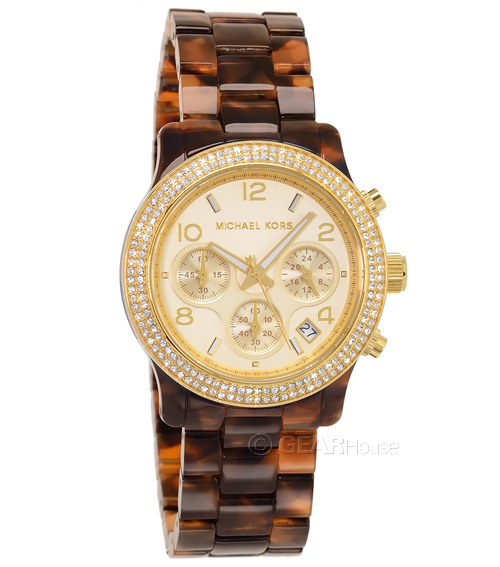 Michael Kors Runway Womens Pave Crystals Watch, Gold Dial 