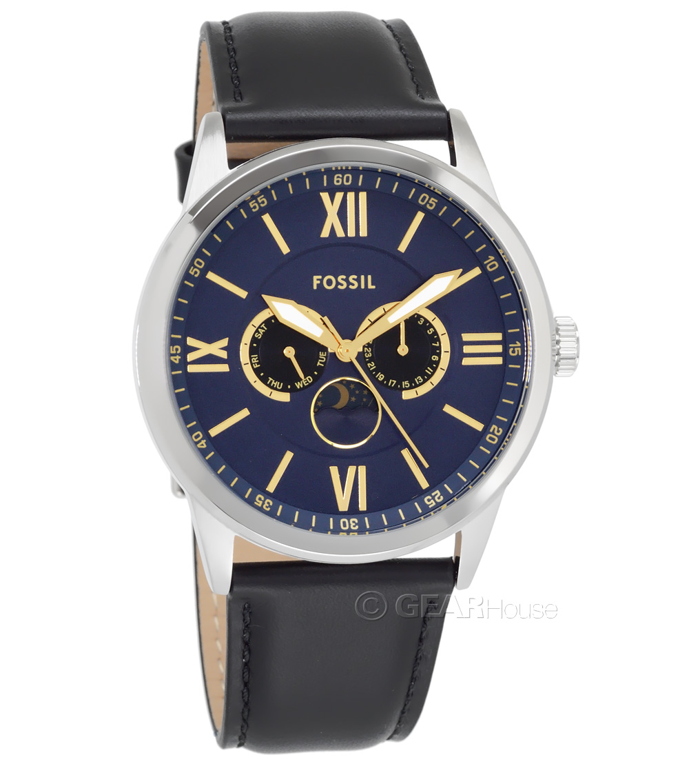 FOSSIL Flynn Mens Multifunction Watch Blue Dial Day Date Moon Sun
