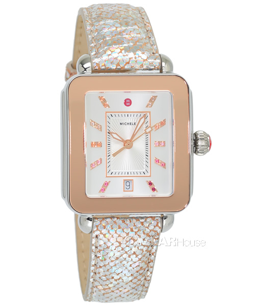 Michele White Silicone Strap Watch with Multicolor Topaz Markers Michele Deco Sport Topaz Hour Markers Ladies watch  main image 3
