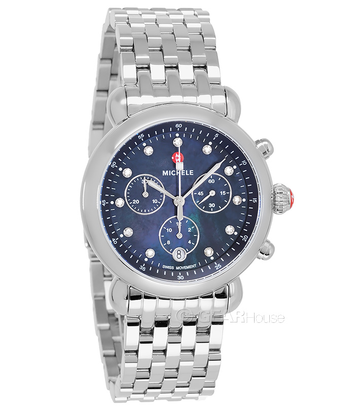 MICHELE Womens CSX 39 Diamond Dial Chronograph Watch, Blue MOP