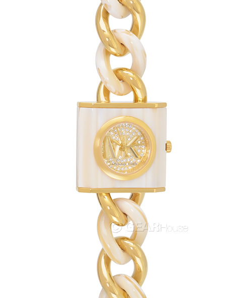 Michael Kors Womens Crystal Dial Lock Watch, Gold Steel Bone  display picture 2