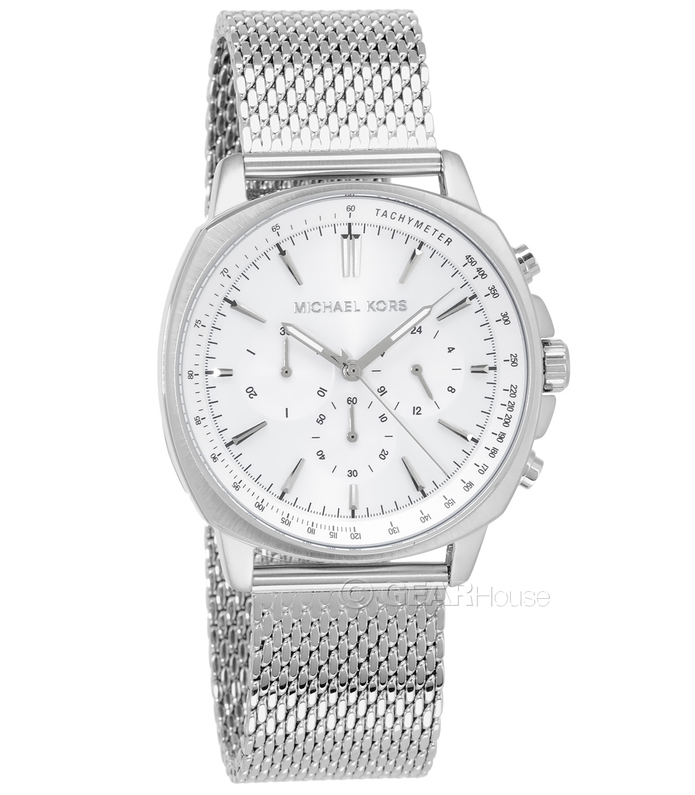 Michael Kors Silver and White Crystal Accent Chronograph Watch Michael Kors Pilot Multifunction Chronograph White Dial Two  main image 4