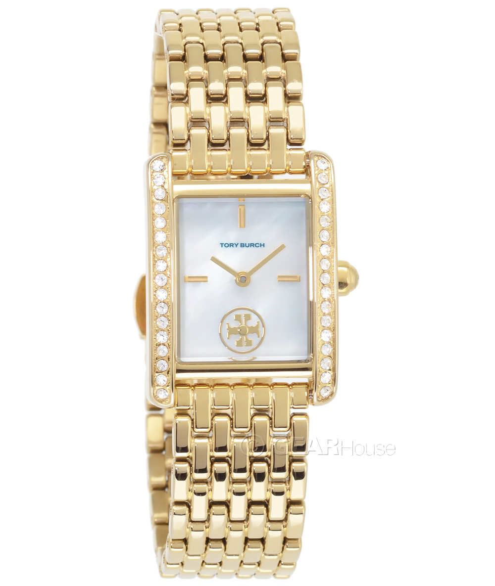 Tory Burch Eleanor Womens Gold Watch, Rectangular White MOP Dial