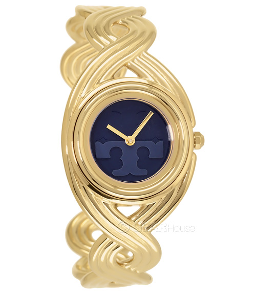 Tory Burch Miller Womens Bangle Cuff Watch, Blue Dial, Gold