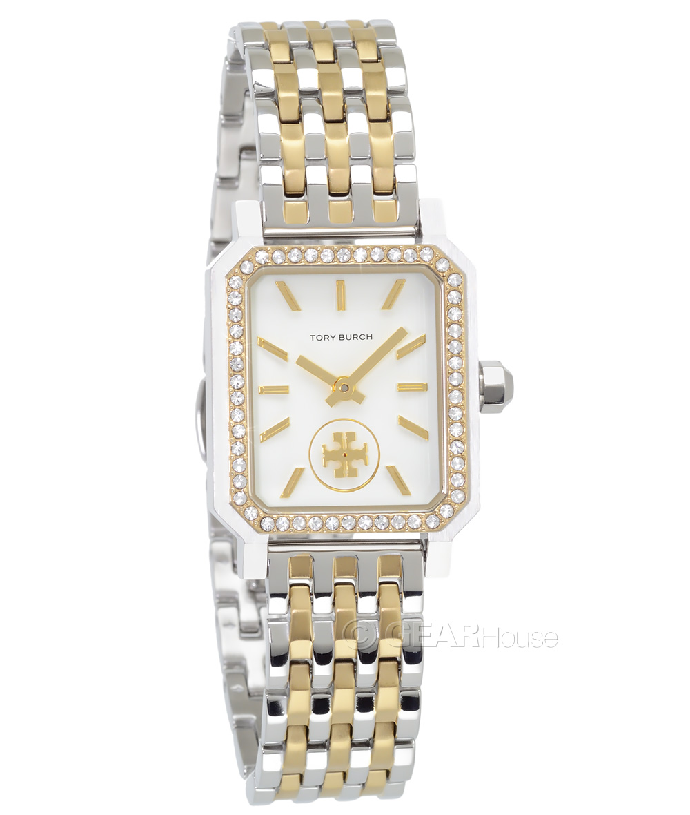 Tory Burch Robinson Womens Pave Crystals Watch, Two-Tone Gold