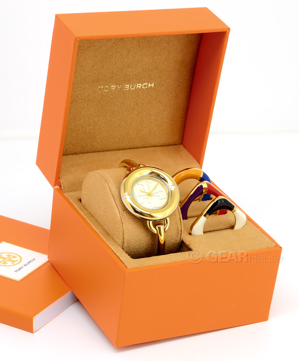 Tory Burch Miller Womens Gold Bangle Watch Set, Interchangeable